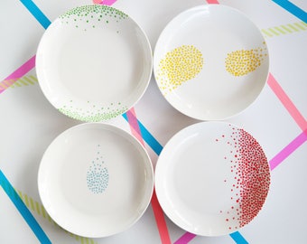 Set of Four Ceramic plates with coloured dots design