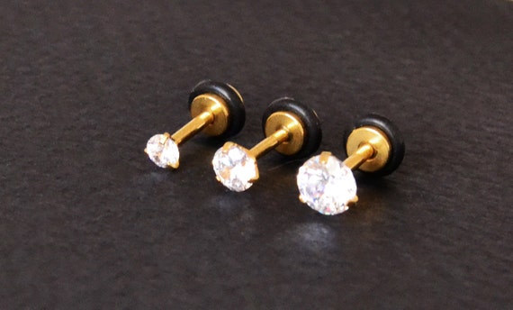 solid gold stud earrings flat back