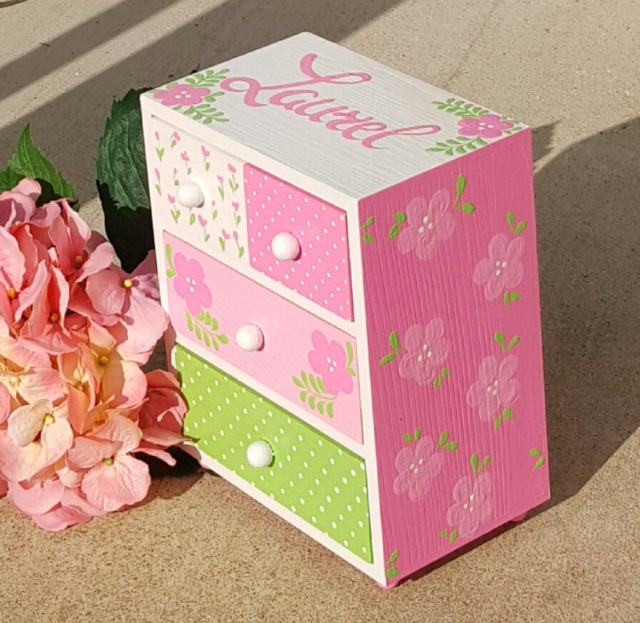 Personalized Child's Jewelry Box Wood Box Girls Pink Green Nursery ...