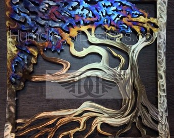 Wind Swept Oak Tree Large Metal Wall Art