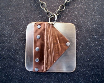 metal necklace, industrial jewelry, silver necklace, mixed metal jewelry, industrial necklace, silver jewelry, modern jewelry, copper