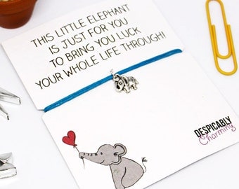 Lucky Elephant Friendship Bracelet - Good Luck card - Good Luck bracelet - Good Luck charm - Elephant bracelet - Valentines card - BFF Gift