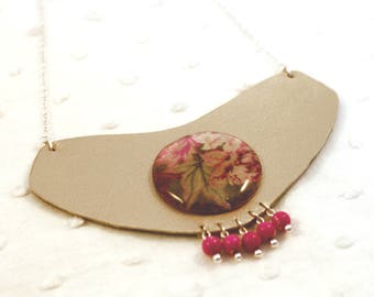 Collier plastron cuir doré - Bijoux d'Inde