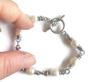 Sterling Silver Bracelets /Pearl Bracelet / Link Bracelet / Silver Bracelets / Sterling Jewelry / Marked 925 Jewelry / Sterling Bracelets