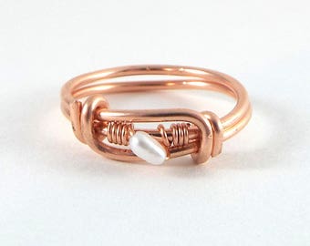 Raw Pearl Wire Wrapped Ring Rose Gold