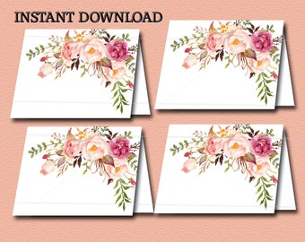 Peach and Gold Floral Boho Baby Shower Food Tent Cards or Place Cards Printable, Boho floral Baby shower INSTANT DOWNLOAD 029