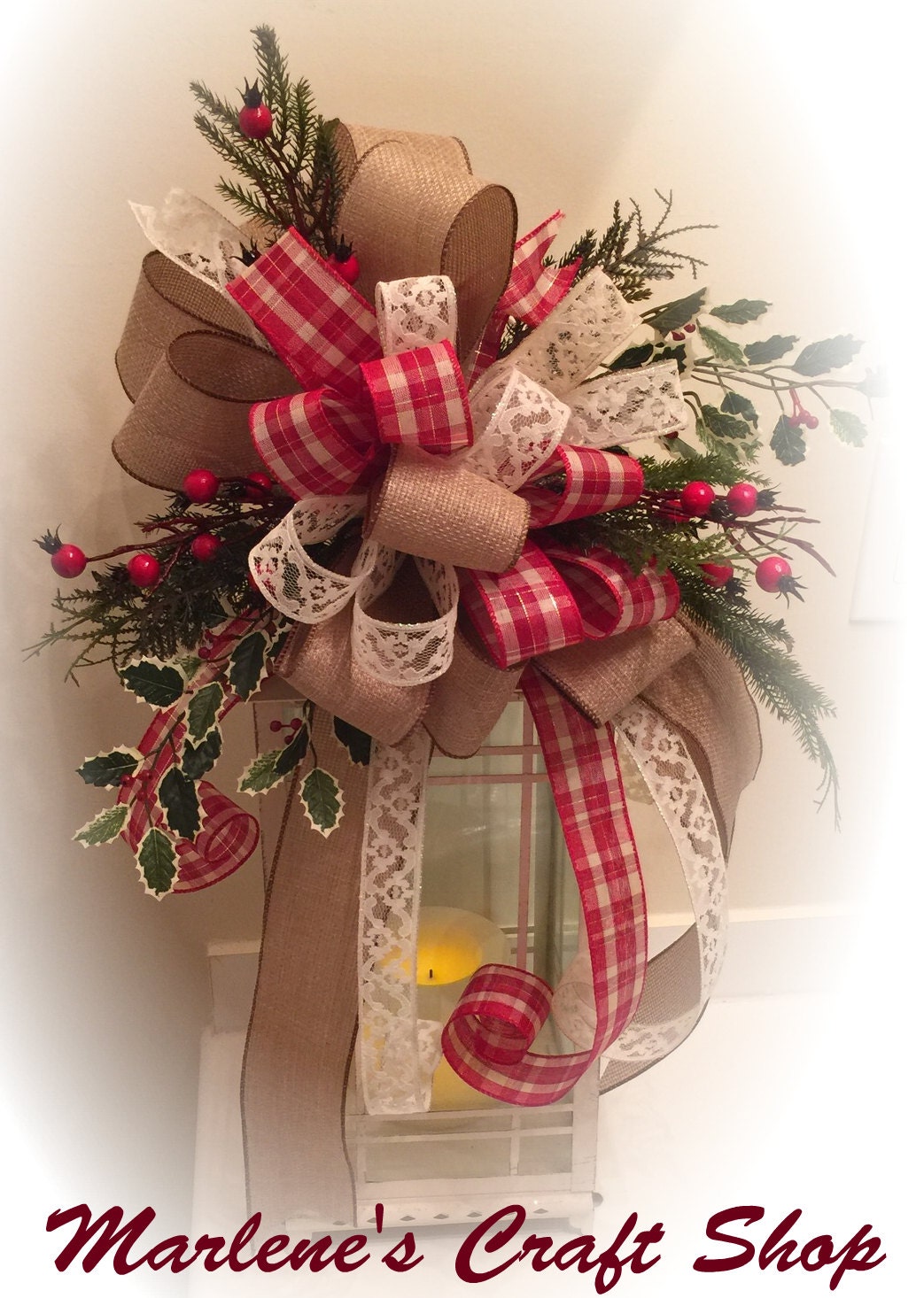 Rustic Christmas tree topper/Lantern Swag/Wreath Accent