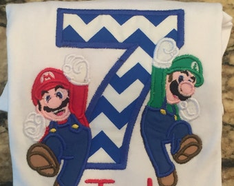 Boy's Mario and Luigi Personalized Birthday Shirt
