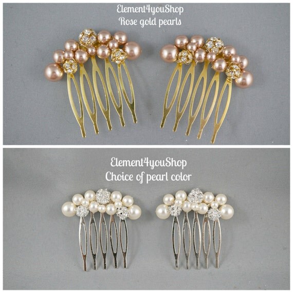 Bridal small hair combs set of 2 light champagne pearls