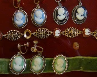 Collection of Cameos for Craft, or Finished Cameo earrings and necklace with extras!
