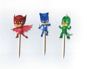12 PJ Masks Cupcake toppers- Owlet, Cat Boy, Gecho, Pj Mask cupcake picks, PJ Masks decoration Birthday Party Pick