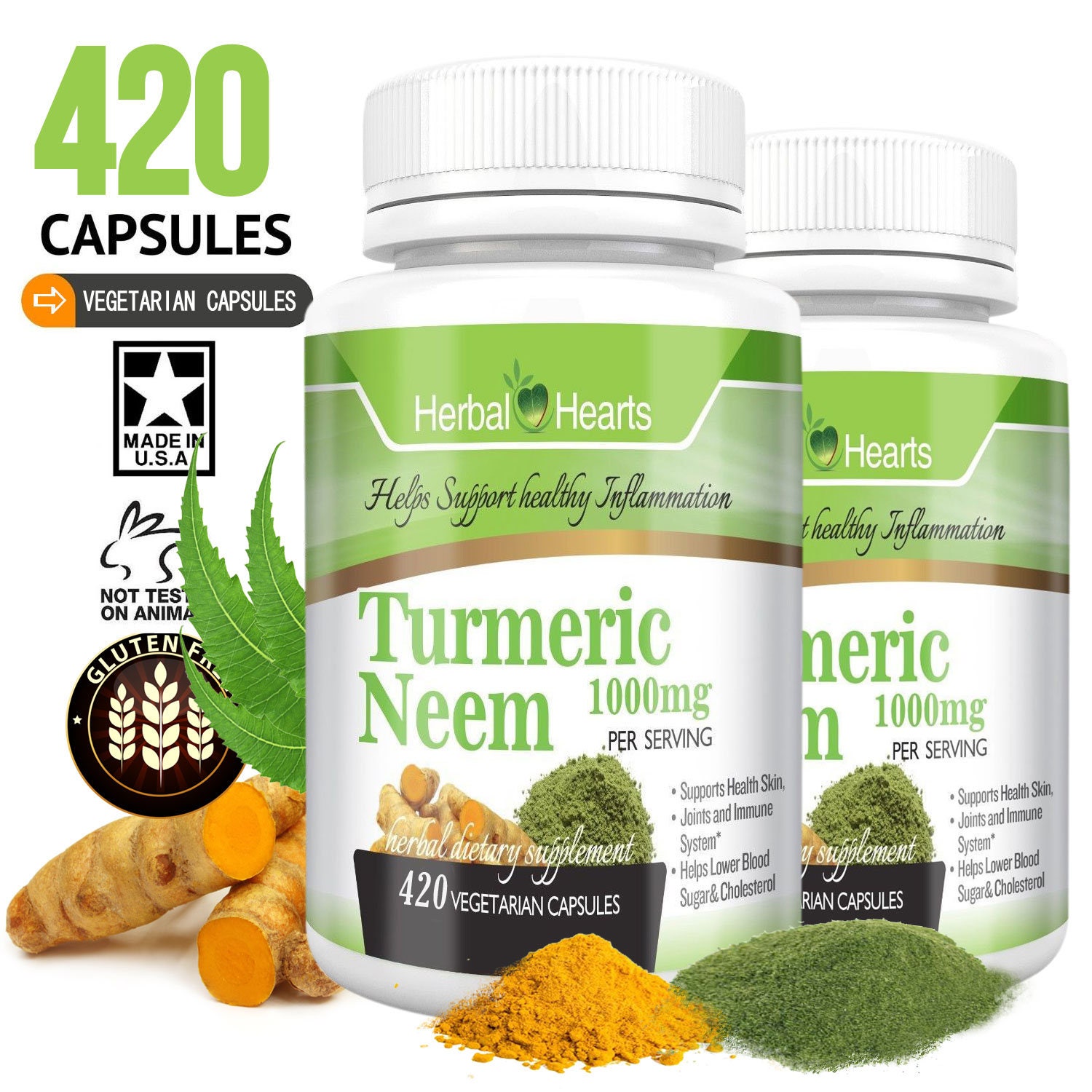 Turmeric Neem 1000mg 420 Vegetarian Capsules l 100 Organic