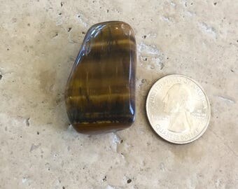 Yellow Tigers Eye Nugget tumbled stone worry stone pocket stone gift for dad brown stone