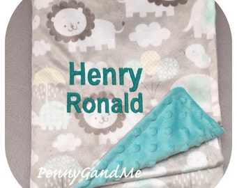 Elephant Minky Blanket ~ Double Minky Blanket ~ Elephant Baby Blanket ~ Lion Baby Blanket ~ Monogrammed Blanket ~ Personalized Baby Gift