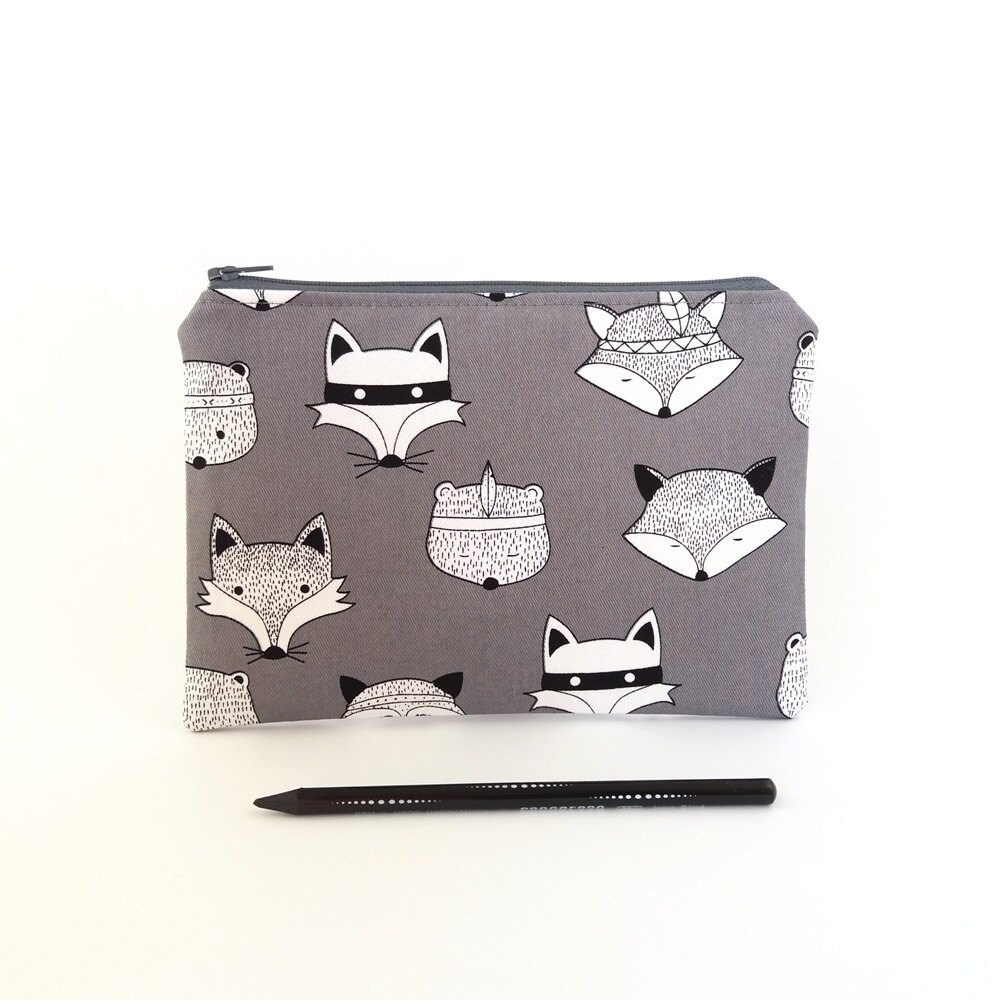Grey pencil case Fox pencil pouch Bear pencil by greylittlemouse