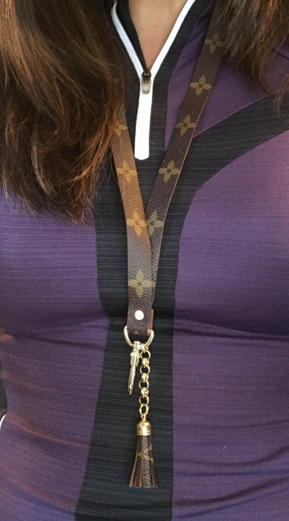 Handmade Louis Vuitton upcycled lanyard with rhinestone and