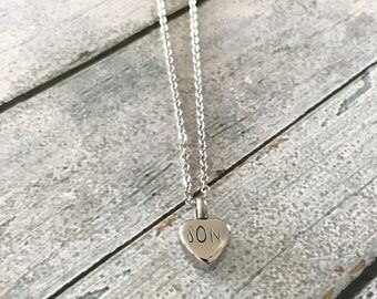 Urn necklace - Hand stamped necklace - Loss necklace - Cremation jewelry - Memorial necklace - Stainless steel heart - Cremation necklace