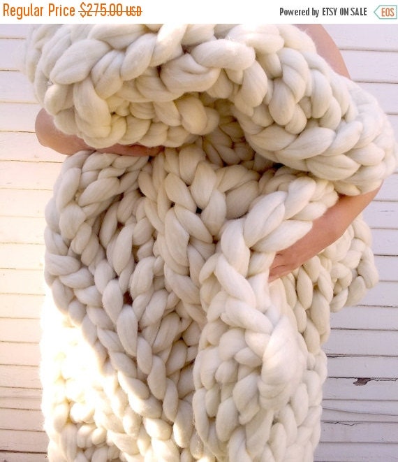ON SALE Chunky Knit Blanket 40x 60 Knit Merino by lilyandpeabody