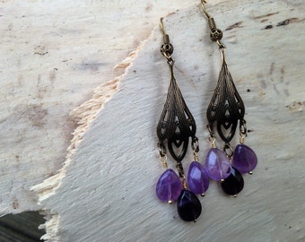 Art Deco Amethyst Drop Earrings Art Nouveau Earrings Chandelier Earrings Vintage Earrings Purple Birthstone