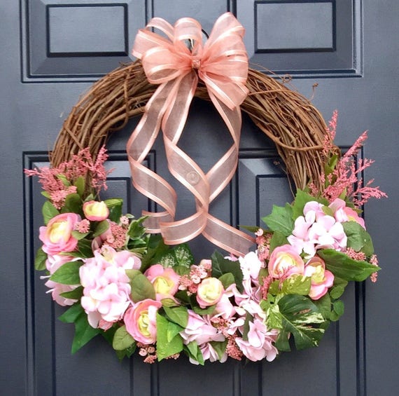 Pink spring wreath for front door pink summer wreath for