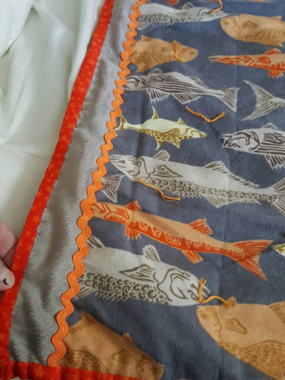 Handmade fish blanket kids blanket lap blanket daycare