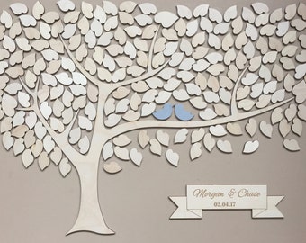 Wedding Guest Book Alternative 3D Wedding Guestbook Tree Unique Wedding Guestbooks Sign w/ Engraved Names Wedding Keepsake w/ Hearts to Sign