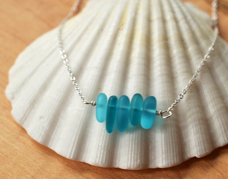 Blue Sea Glass Necklace Shades Of Blue Sea Glass Jewelry Ocean 