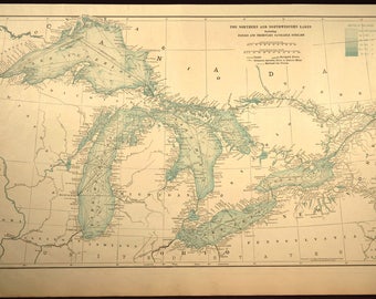 Items similar to Map Of The Great Lakes From The 1700s 110 Map Canada ...