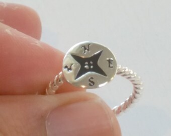 Compass Rose Ring - 925 sterling silver w. Enamel - Beach Jewelry - Lost directions - GPS Jewelry