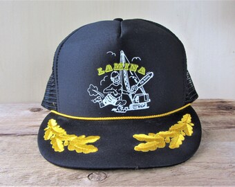 LAMINA PILE DRIVING Vintage 80s Mesh Trucker Snapback Hat Otto Promo Construction Cap Golden Laurel Decorated Captain Visor Rope Ballcap
