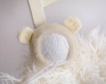FELTED HAT TEDDY - newborn hat - felted newborn hat, teddy bear hat, newborn hat, wool hat, newborn prop, photography props, photo prop