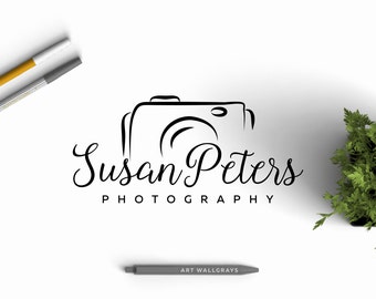 Hand drawn Photography logo, Premade Photography Logo Design, Camera logo