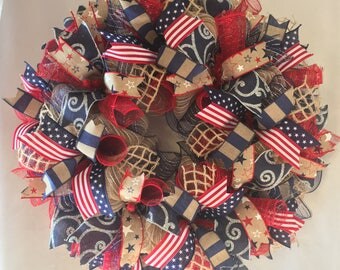 Patriotic wreath, Patriotic burlap wreath, burlap patriotic wreath, Memorial Day decor, 4th of July wreath, patriotic wreaths, wreath