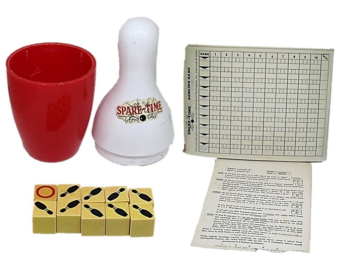 Vintage Bowling Game "Spare Time" | Original Spare|Time Dice Game MidCentury Bowling Pins Bakelite Dice Table Top Dice Game Family Game Mom