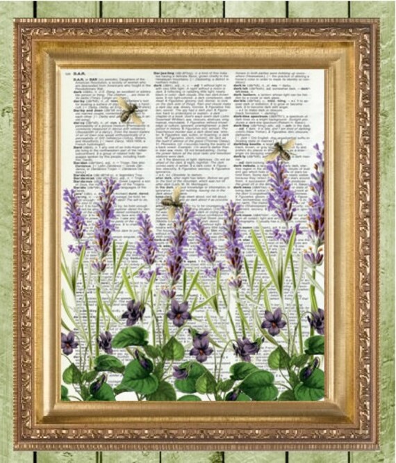 Purple Flower Dictionary Prints Bontanical Art Bee Art