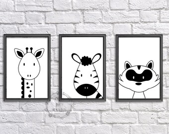 Woodland Animal Outline Nursery Wall Art, Animal Black outline Wall Decor, Nursery Wall Art, Digital, Instant Download, Printable