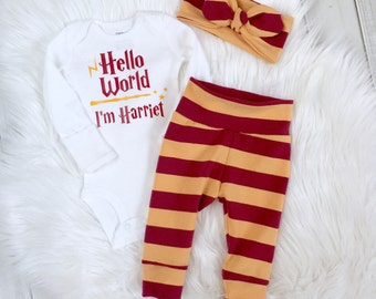 harry potter girl, Harry Potter baby set, Gryffindor baby, Harry Potter shower gift, HP baby, hello world