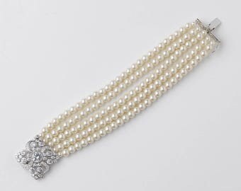 Ivory Pearl Bracelet, Vintage Pearl Bracelet, CZ Pearl Bridal Jewelry, Pearl Wedding Jewelry, Pearl Jewelry, Bridal Accessory