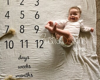 Organic Cotton Muslin | Watch Me Grow - Baby Blanket | Classic White | Photo Prop | 47" x 47" Muslin Blanket | Custom Baby Blanket | Unisex