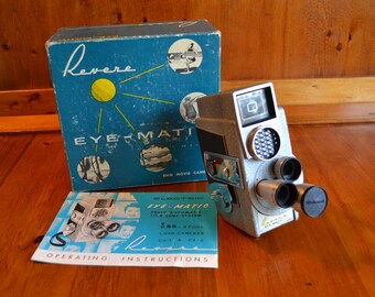 Movie Camera Vintage 1950s Revere Eye-Matic 8mm In Box Collectible Metal