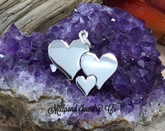 Heart Charm, Three Hearts Charm, Sterling Silver Heart Charm, Three Heart Charm, Mother And Child Charm, Family Charm, PS01640