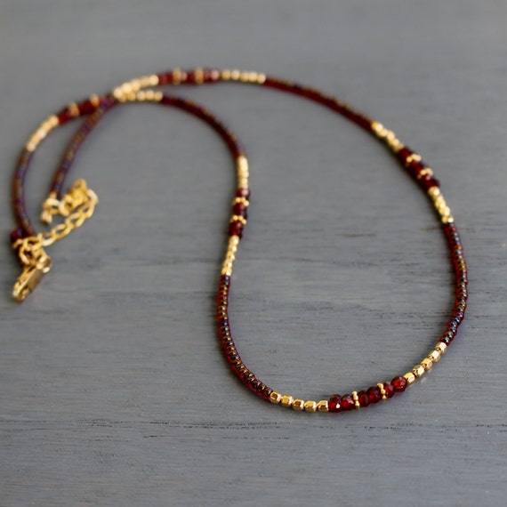 Garnet necklace January birthstone necklace garnet and gold