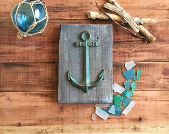 Anchor Wall Hanging on Reclaimed Wood 6.5" x 9.75"