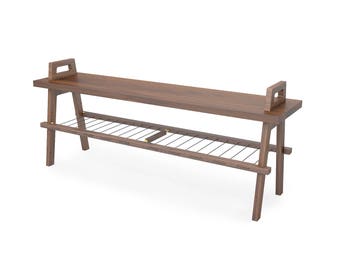 48" entryway/hallway storage bench with shoe rack in walnut
