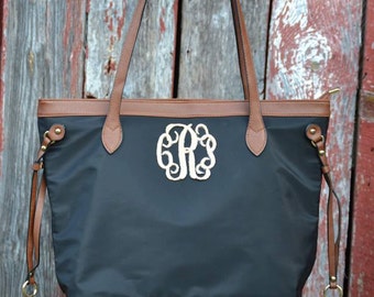 Monogram Black Purse Tote , Nylon Tote Purse, Preppy Monogram Handbag, Season's Trendy Tote