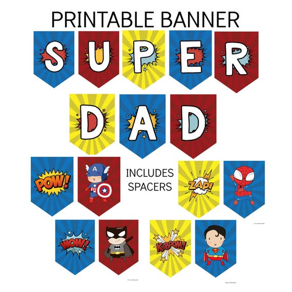 instant download super dad super hero accent banner printable file