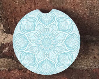 Custom Mandala Sandstone Auto Cup Holder Coasters (set of 2), Absorbent Sandstone, Personalized, Custom Car Coasters (set of 2)