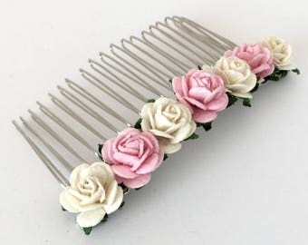 Pink Hair Comb, Ivory and Pink Bridal Hair Comb, Wedding Hair Comb, Bridal Hair Accessories, Bridesmaid Hair Comb,