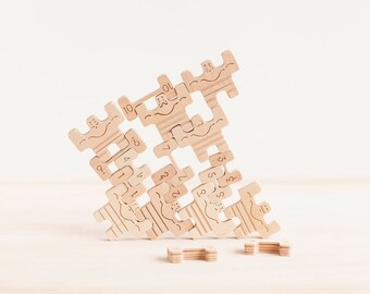 Wooden blocks strongmen, Waldorf toys, Kids gift, Waldorf Blocks, balance game, montessori, Natural Wood Blocks, building constructor