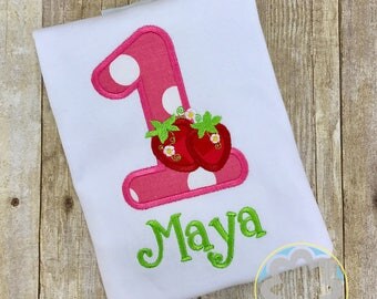 Strawberry Party, Summer Girl Themed Birthday Personalized Birthday Shirt and Optional Shorts